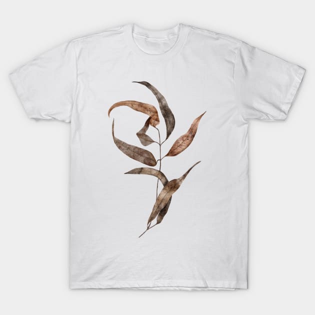 Hand painted watercolor dried willow eucalyptus leaves with spots T-Shirt by TinyFlowerArt